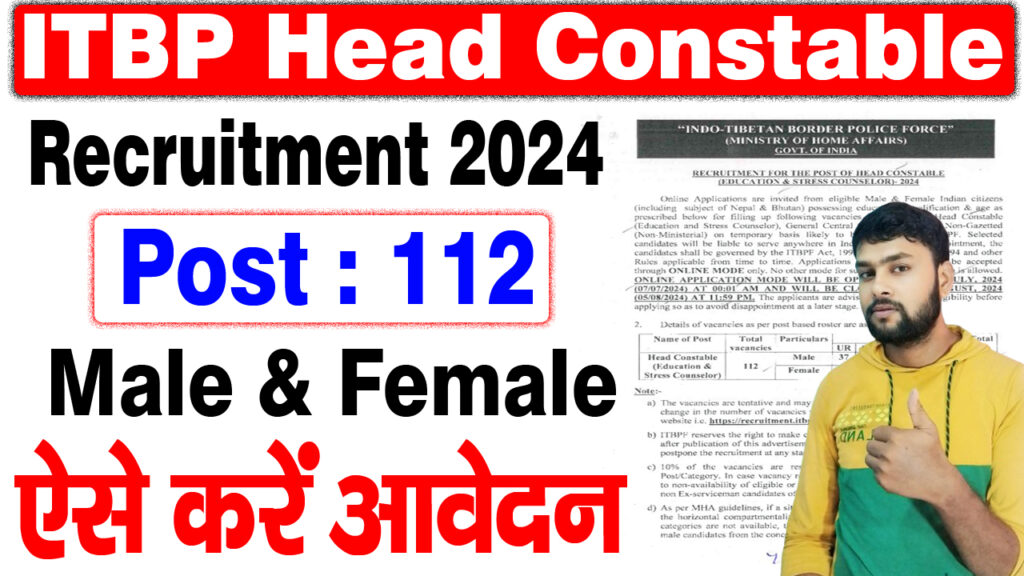 ITBP HEAD CONSTABLE RECRUITMENT 2024 / महिला पुरुष दोनों करें ऐसे आवेदन