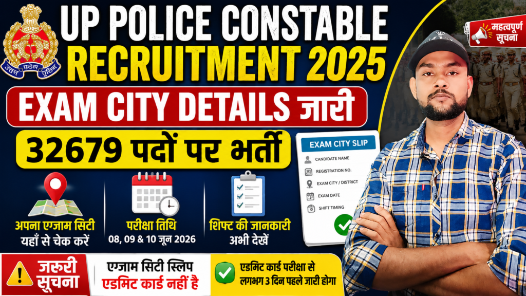 UP Police Constable Recruitment 2025 Exam City Details (32679 Post)