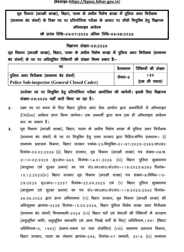 Bihar Police SI Recruitment 2026