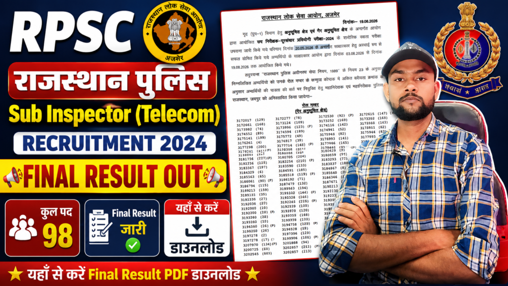 RPSC Rajasthan Police SI Telecom Final Result 2026 OUT 98 Posts Merit List PDF Download